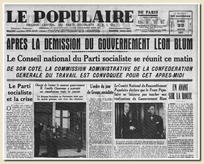 Démission du gouvernement Léon Blum le 22 juin 1937